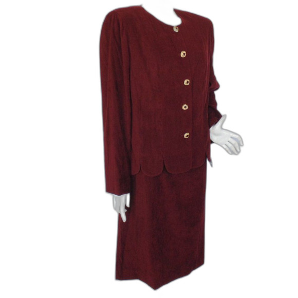 new LESLIE FAY Skirt Suit, 14/16, 2 piece, Jacket & Skirt, Burgundy, washable - Picture 2 of 16